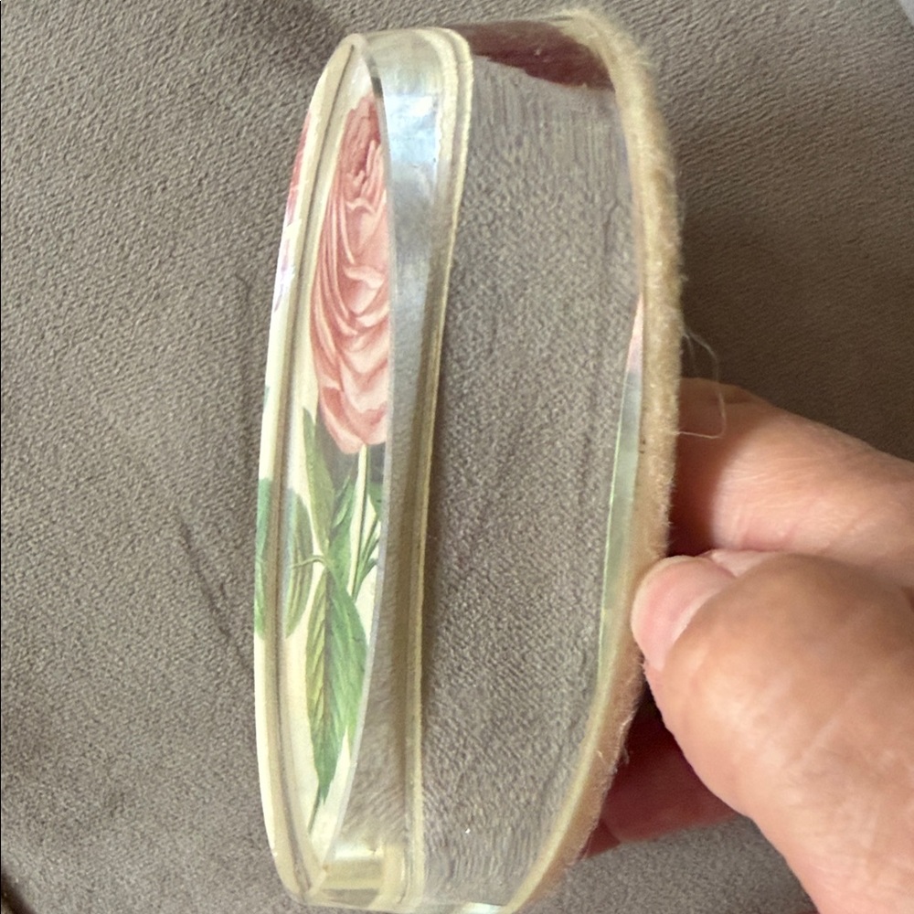 Floral Lucite Rose Decorative Paperweight - Pink and Green - Picture 3 of 3